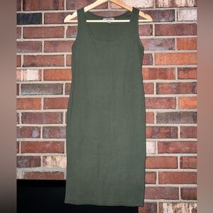 Motherhood maternity olive ribbed midi length stretchy fitted sleeveless dress
